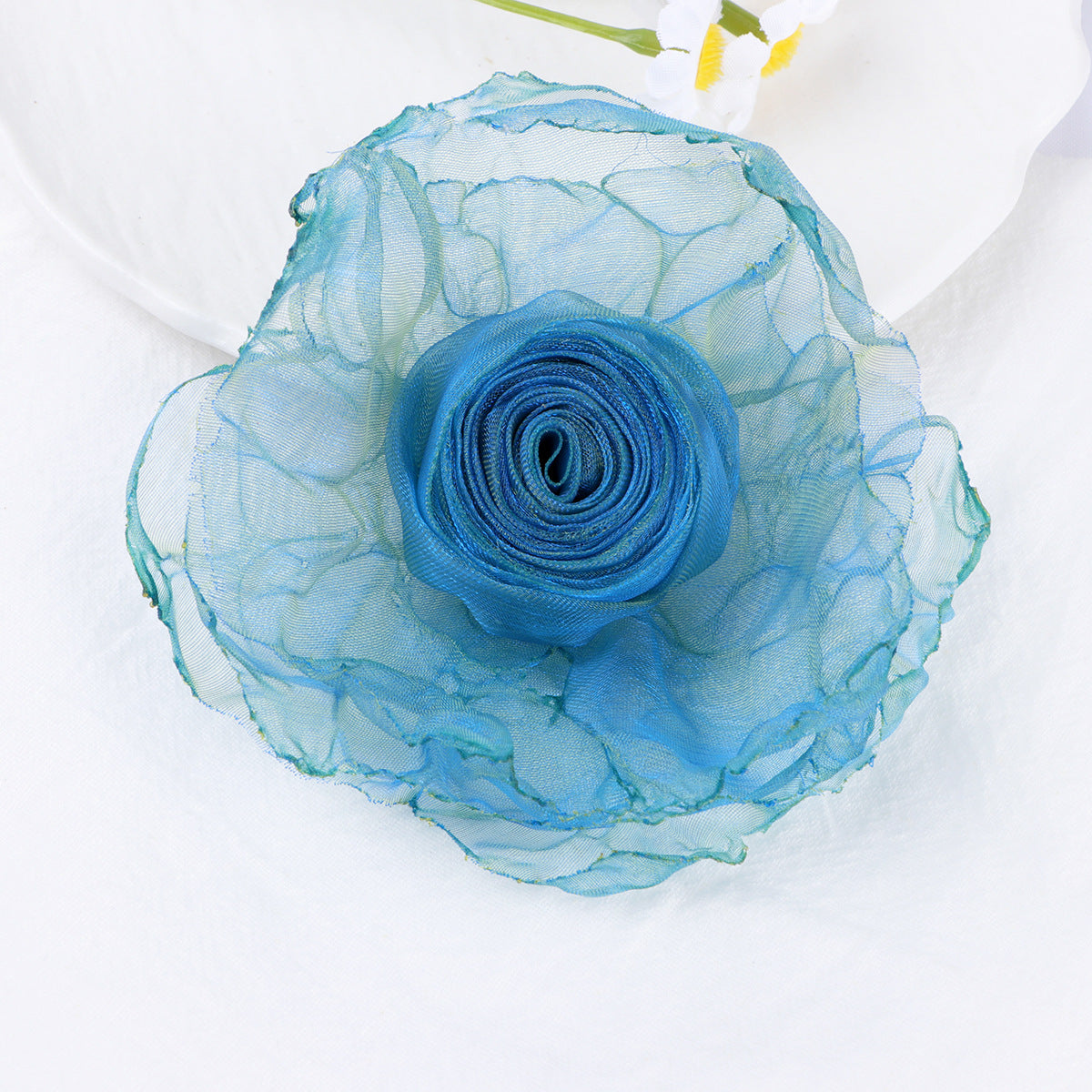 Raw Edge Organza Rose Fabric Flower Applique - Product Detail Photo 4