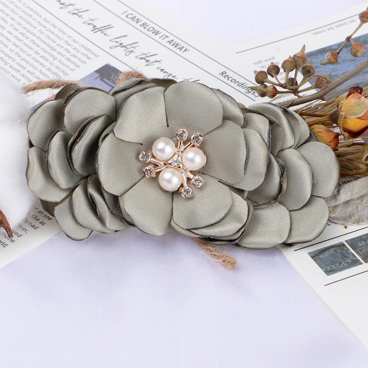 Layered Fabric Flower with Pearl Brooch Center - Wine red 8.5CM