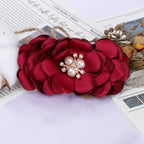 Layered Fabric Flower with Pearl Brooch Center - Product Detail Photo 2