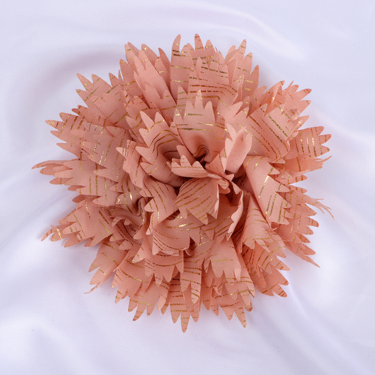 Metallic Striped Ruffled Fabric Flower Applique - Blue 11CM