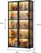 Vitrina Puerta de acrílico, Vitrina con 5 estantes, Organizador de Juguetes colección, estantería Dormitorio, rincón de Lectura, niños, bambú (Doble Apertura Negra)