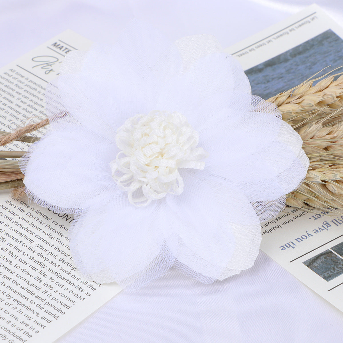 Layered Dahlia Fabric Flower with Fringe Center - Purple 10cm
