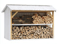 Leñero de jardín con cubierta metálica y madera 220x85x180 cm - Blanco-Natural - Diseño funcional exterior