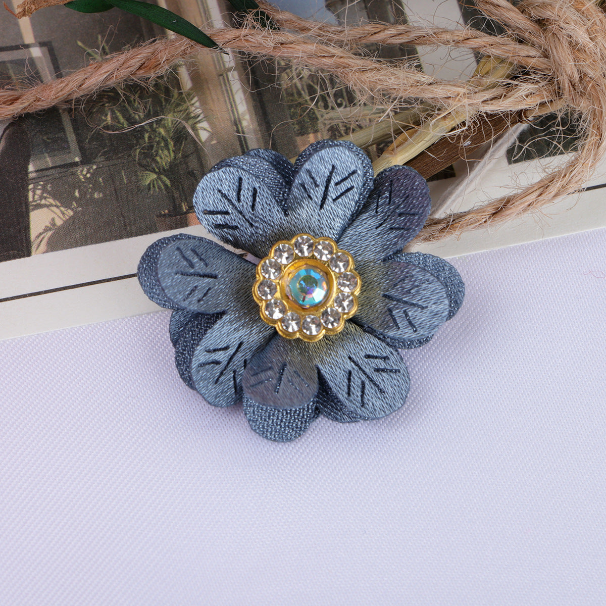 Leaf Petal Fabric Flower with Rhinestone Center - Product Detail Photo 1