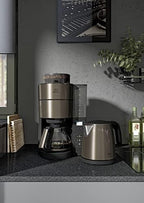 Melitta AromaFresh - Filterkaffeemaschine - mit Glaskanne - integriertes Mahlwerk - Timer Funktion - 10 Tassen - Pure Black