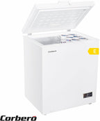 Corbero - Congelador Arcón 142L | CCHH15024E | Control Electrónico con Display | Luz LED | Tirador | 1 Cesta Interior | 2 Ruedas | 2 Patas Ajustables | 40 Db | Eficiencia Energética E | Blanco
