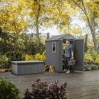 KETER Darwin 4x6 Caseta de jardín, 125.8 x 184.5 x 205 cm y 2.2 m2, Suelo, Sistema de ventilación, Puerta y Ventana, Resistente al Agua, Color Gris