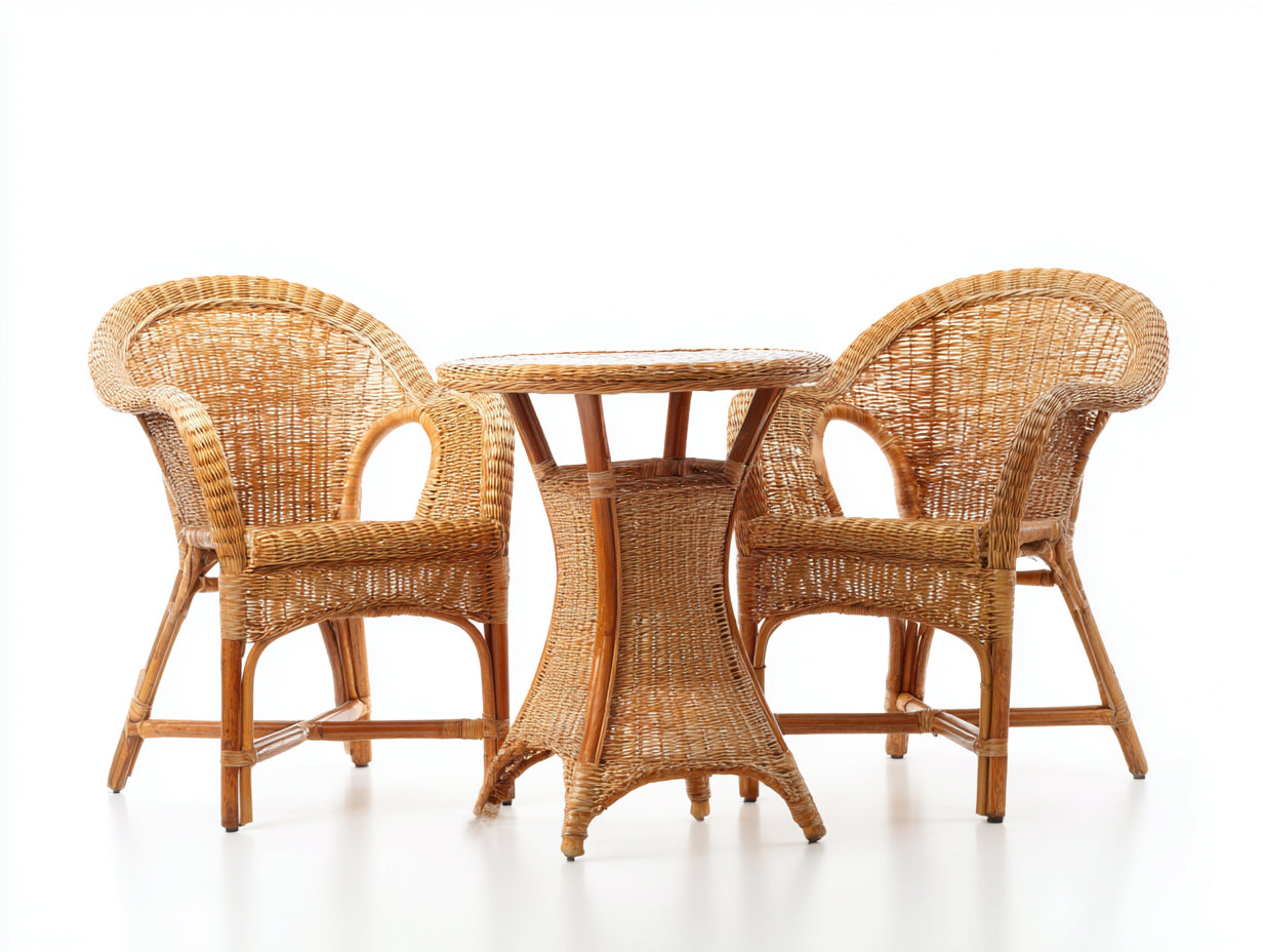Conjunto de muebles de jardín de ratán 60x60x80 cm - mesa y 2 sillones - color marrón - estilo natural