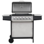 Barbacoa Portátil De Gas Con 6 Zonas Plateada Acero Inoxidable Vidaxl
