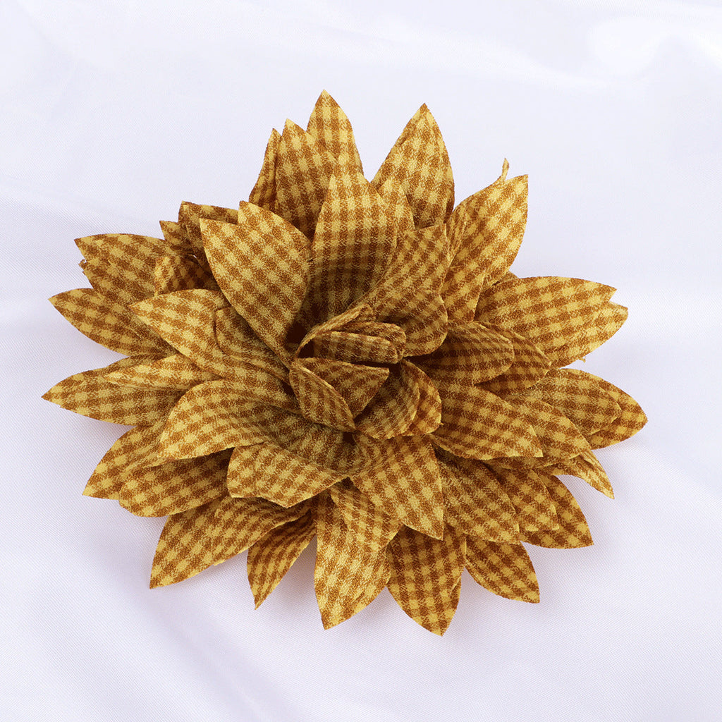 Gingham Print Dahlia Fabric Flower Applique - Product Detail Photo 1