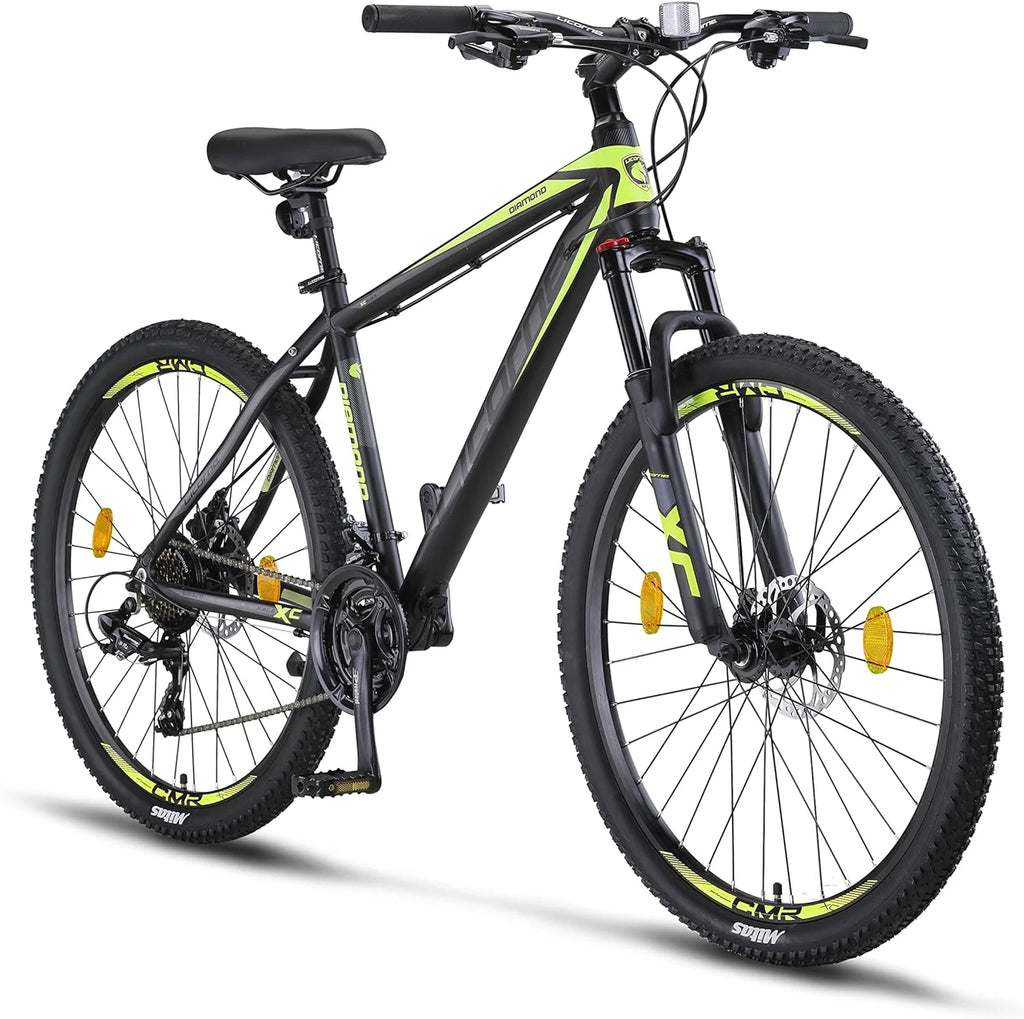 Licorne Bike Diamond Premium - Bicicleta de montaña de aluminio para niños, niñas, hombres y mujeres, cambio de 21 velocidades, freno de disco, horquilla delantera ajustable de 26, 27,5 y 29 pulgadas