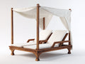 Tumbonas dobles de madera 210x145x205 cm marrón y blanco - para jardín - con dosel de tela