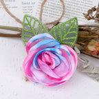 Tie Dye Rose Fabric Flower with Embroidered Leaf - Product Detail Photo 2