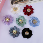 Leaf Petal Fabric Flower with Rhinestone Center - Black 3cm