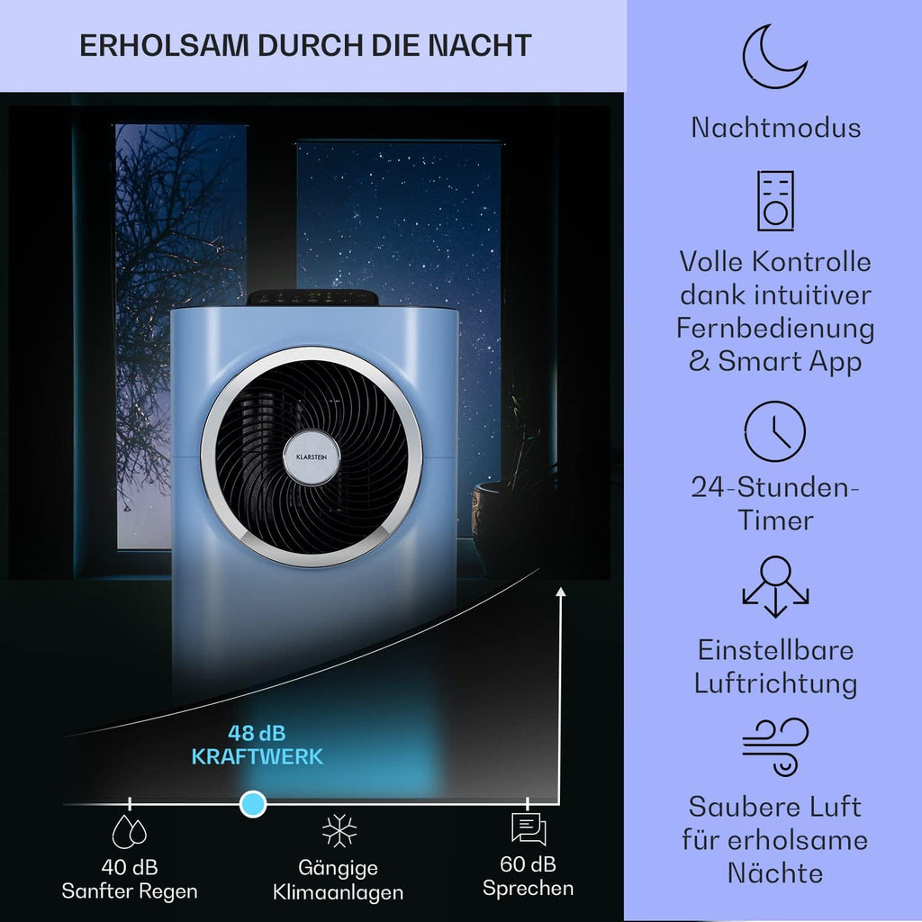 Klarstein Mobile Klimaanlage mit Abluftschlauch, 5-in-1 Klimagerät, Ventilator, Luftentfeuchter, Luftreiniger & Nachtmodus, App-Steuerung, Kleine & Portable, für Wohnung & Büro, 12000 BTU