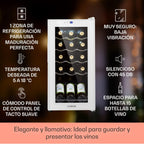 KLARSTEIN Vinoteca para Vinos de 44L Nevera Vino Una Zona, Botellas Vino, Proseco y Cervezas, Vinoteca Pequeña Puerta Cristal para Interior y Exterior, Nevera para Vinos Capacidad 15 Botellas