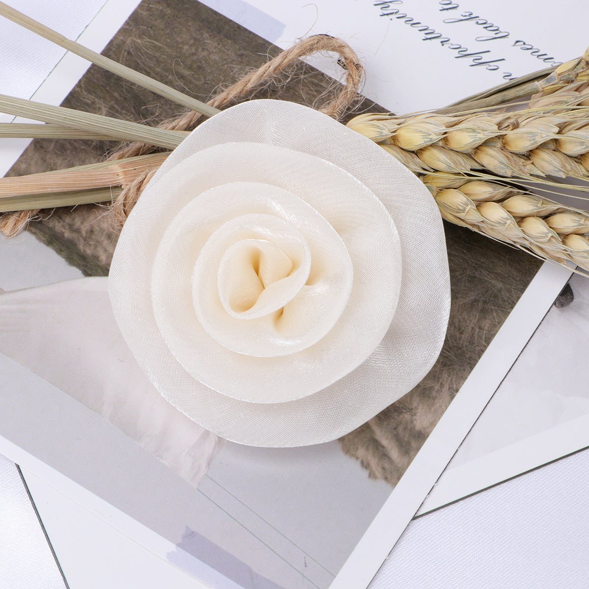 Glossy Rolled Rose Fabric Flower Applique - Product Detail Photo 1