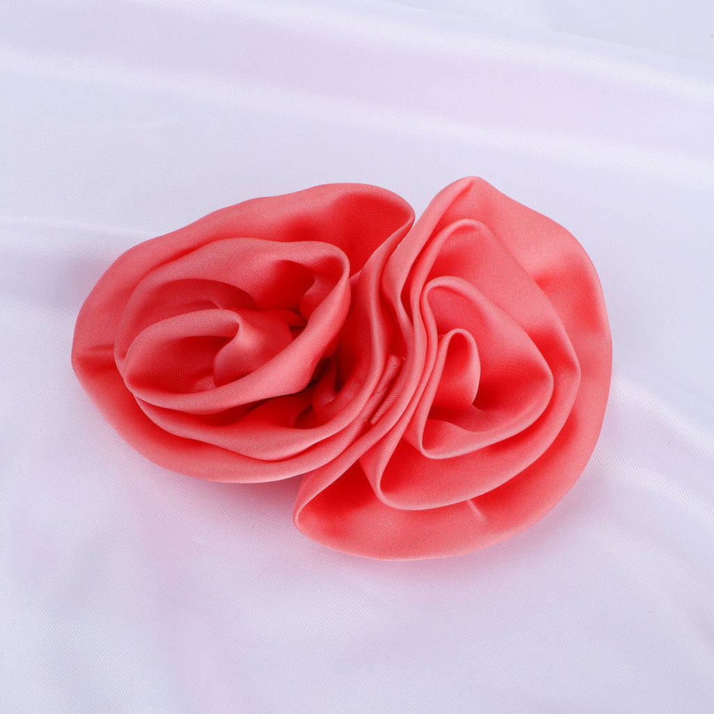 Satin Rolled Rosette Fabric Flower Applique - Product Detail Photo 2