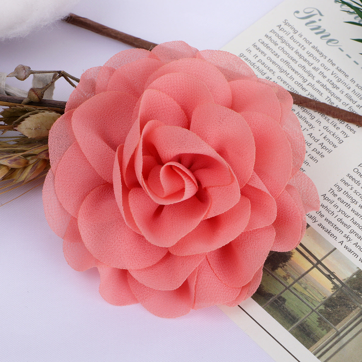 Chiffon Multi Layer Rose Fabric Flower Applique - Navy blue 8CM