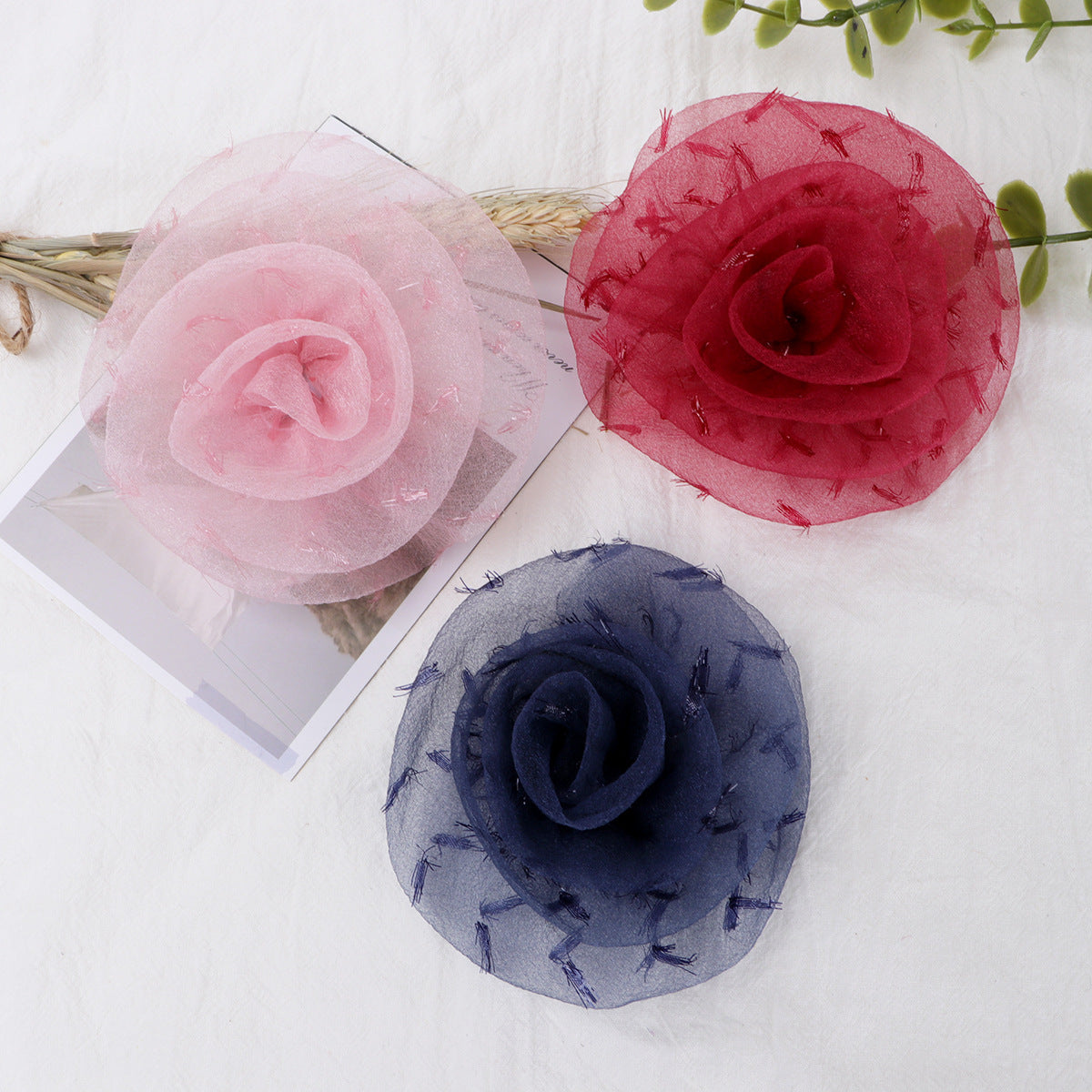 Organza Rolled Rose Fabric Flower Applique - Light pink 11CM