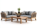 Sofás de jardín de ratán con mesa de madera 180x80x75 cm gris-marrón para exterior - conjunto de salón para jardín