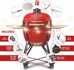Kamado BONO BBQ - Barbacoa Grande XXL con 10 accesorios - Ø 64 cm Kamado Barbacoa con Accesorios - Parrilla ahumador rojo en la terraza, balcón o jardín