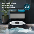 Cecotec Robot Aspirador y Friegasuelos con IA, Base Autovaciado y Tecnología Láser Conga Z100. 20000Pa, Fregado Profesional con Mopa Bimaterial XXL, Autovaciado Polvo, Agua y Limpieza de Mopas, App