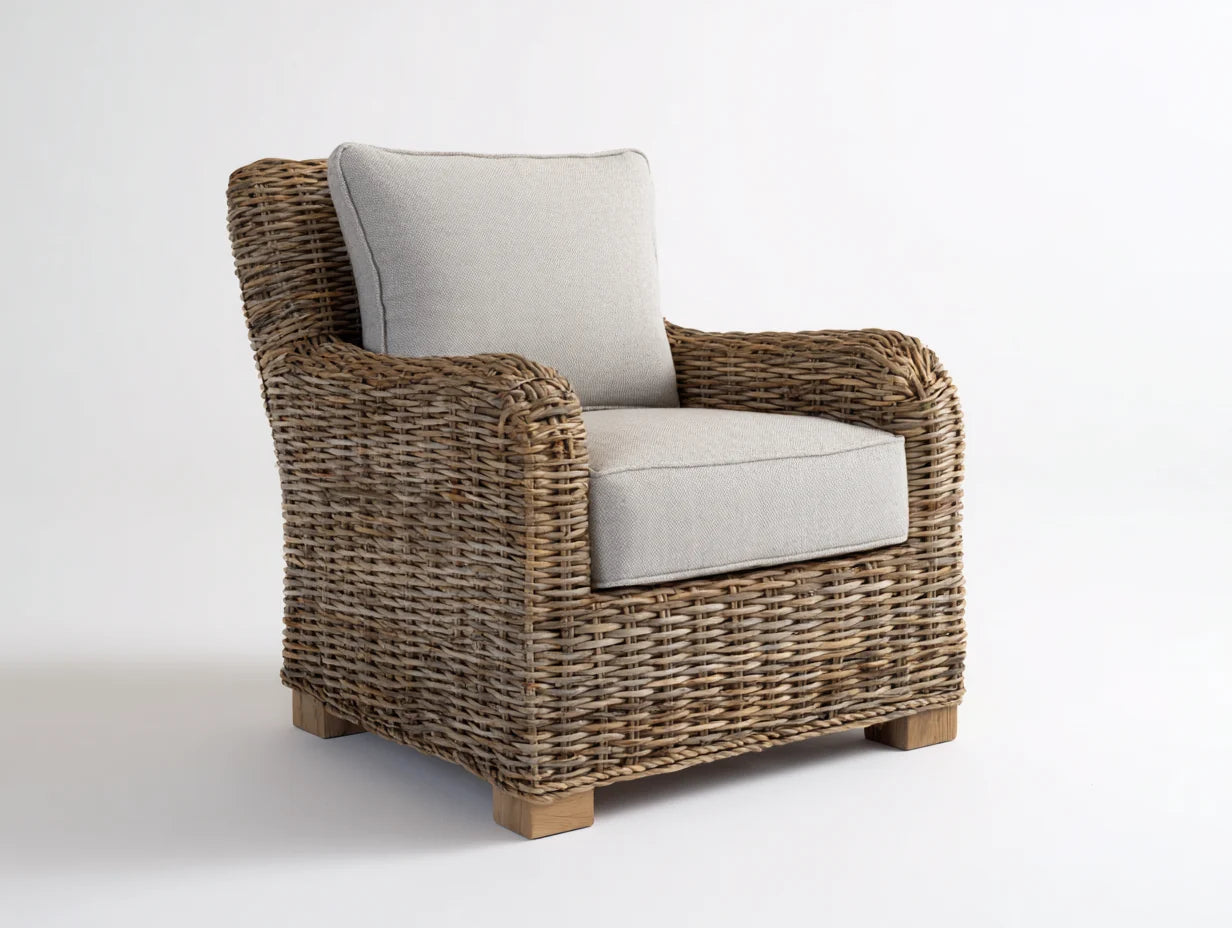 Sillones de ratán de mimbre natural 92x88x84 cm - Marrón claro-Beige - Diseño artesanal para salón o terraza cubierta