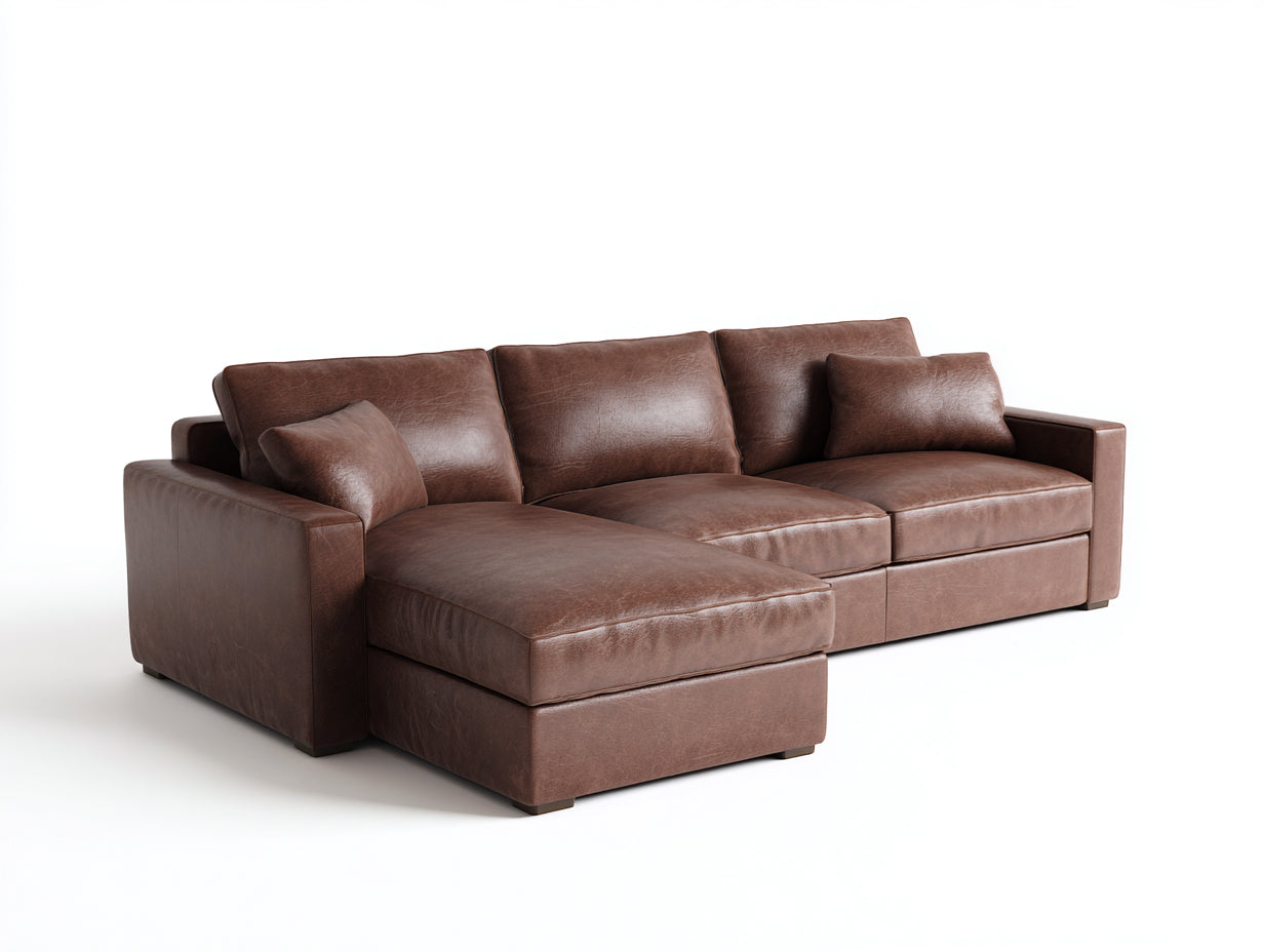 Sofás rinconeros tapizados en cuero sintético con chaise longue 260x160x85 cm - marrón - diseño moderno