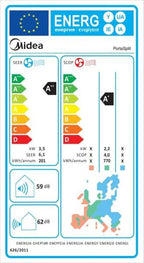 Midea Portasplit Klimaanlage, Mobile Wärmepumpe, Kühlen A++/Heizen A+, 12000 BTU 3, 5kW, für Räume bis zu 42 m² / 105 m³, nur 39 dB(A) im Silent-Modus