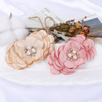 Layered Fabric Flower with Pearl Brooch Center - Green 8.5CM