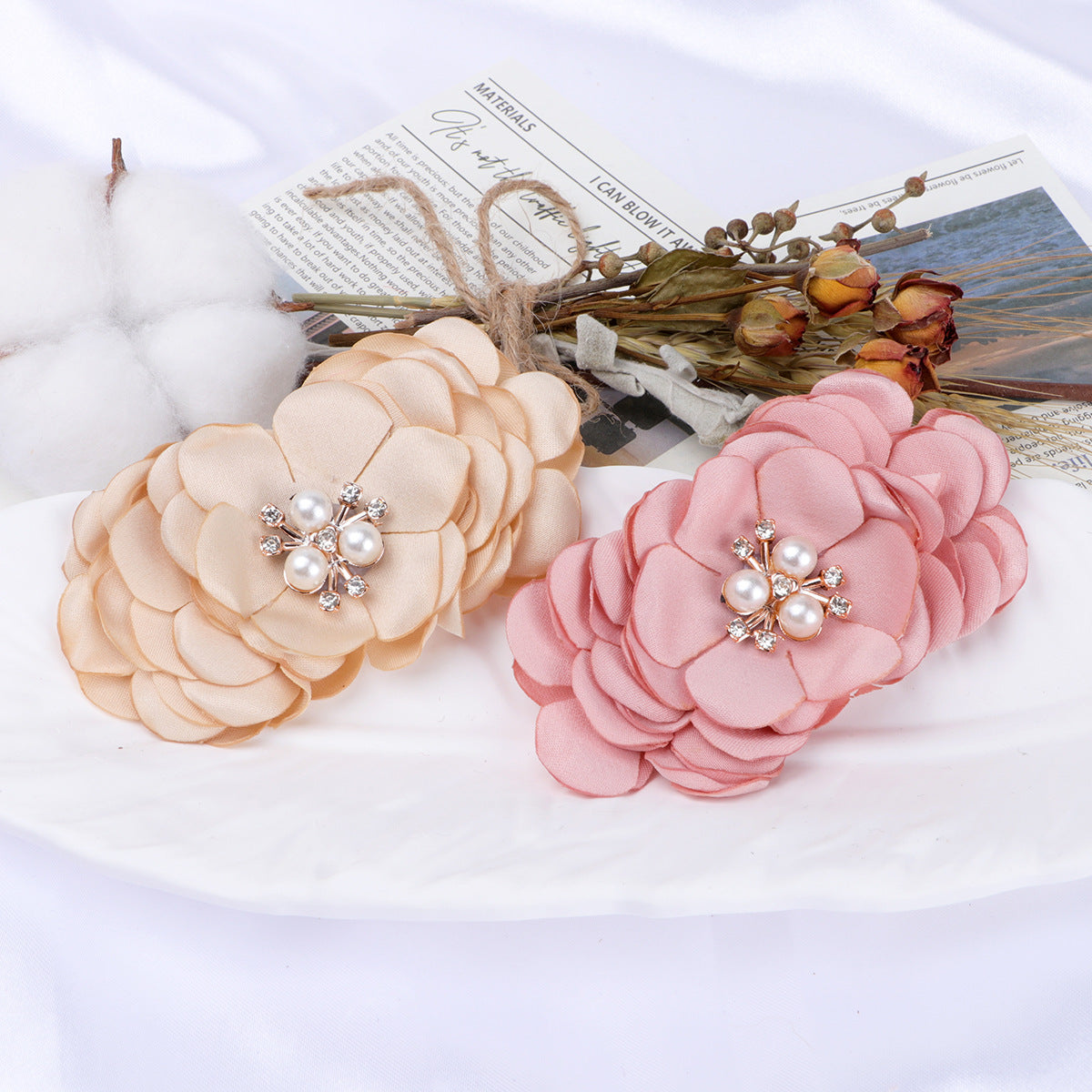 Layered Fabric Flower with Pearl Brooch Center - Green 8.5CM
