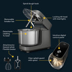 Ooni Halo Pro Mezcladora Profesional de Masa en Espiral 7,3L con Accesorios, 58 Velocidades – Ideal para Pan y Pizza – Gris Antracita