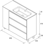 Mueble de Baño BEQUIA Plus Metal 3C 90cm Roble | Lavabo Porcelana Grifo Derecha