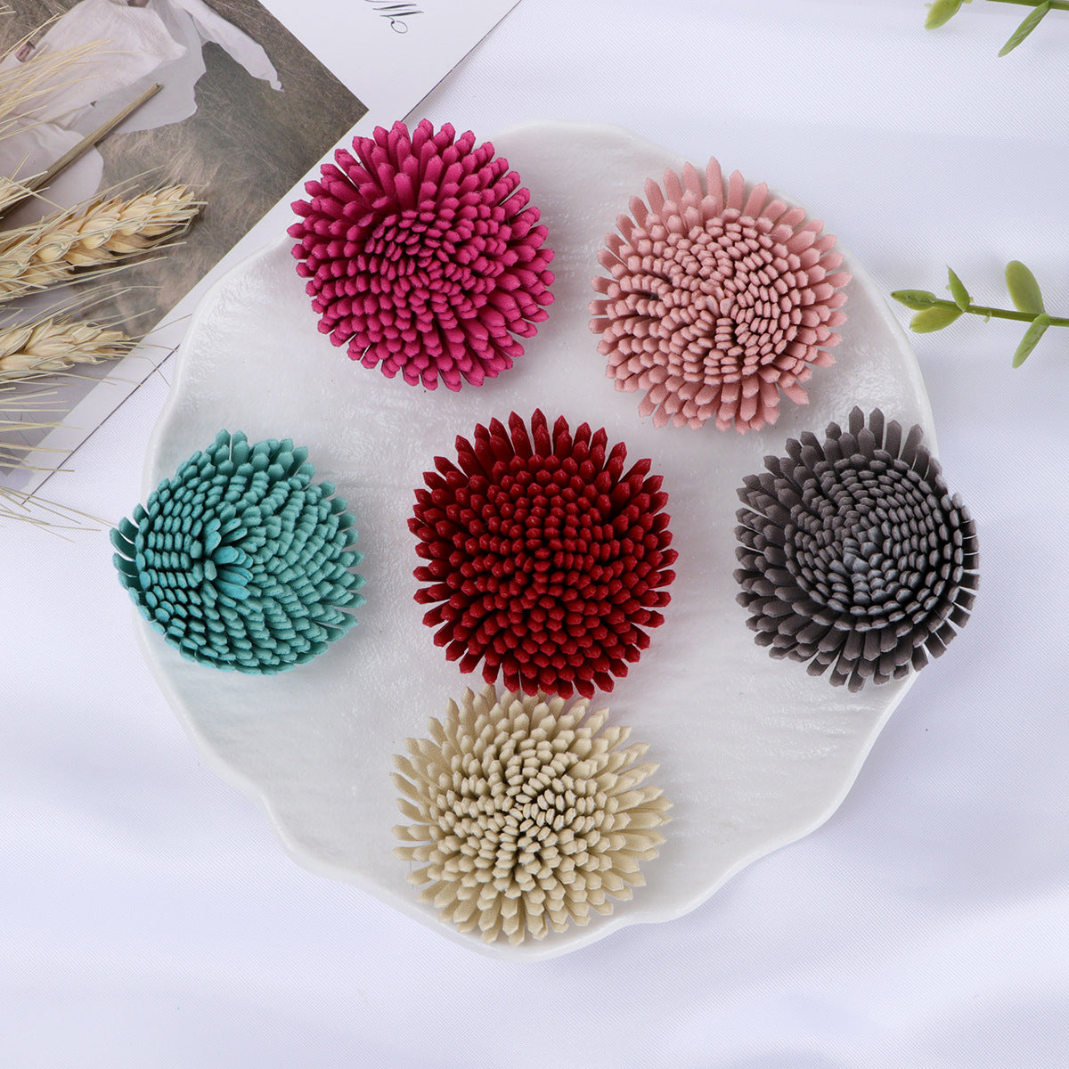 Textured Spike Pom Fabric Flower Applique - Pink 5CM