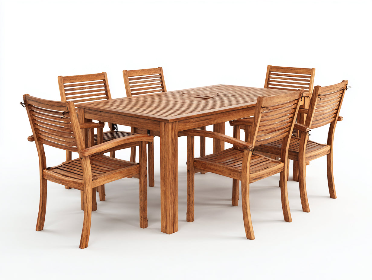 Conjuntos de comedor de jardín de madera maciza 160x90x75 cm - marrón - diseño clásico con mesa y 6 sillas