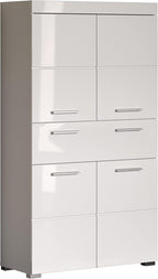 trendteam smart living Armario Alto para baño Amanda, 73 x 132 x 31 cm, en Blanco y Blanco de Brillo Intenso con cajón y abundante Espacio de Almacenamiento