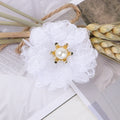 Lace Mesh Fabric Flower with Pearl Center - Yellow 5CM