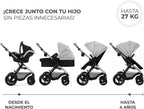 Kinderkraft MOOV XL 3 en 1, Carrito bebé hasta 27 kg, Carro, Con Asiento I-SIZE 40-75 cm, Plegable, Amortiguación, Convertible, Capazo XL, Con accesorios, Gris Claro