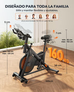 Bicicleta Eestática para Casa con APP, Bicicleta estatica Silenciosa con Resistencia Magnética 0-100%, Pantalla LED, Soporte para Mancuernas y Portavasos, Estructura Estable, MAX 160KG