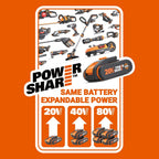 WORX Aspirador de Hojas 40V Máx. 2x20V | WG583E | PowerShare |Incluye 2 baterías y Cargador Doble |2 en 1 Recoger y aspirar – Bolsa de 35 L | Incluye Toberas | Ligero