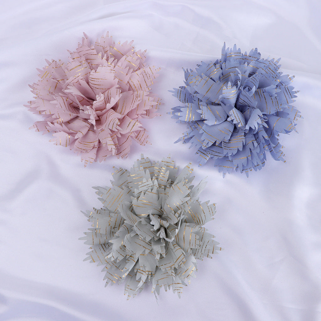 Metallic Striped Ruffled Fabric Flower Applique - Orange 11CM