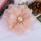 Pearl Center Layered Petal Fabric Flower - Pink 10cm