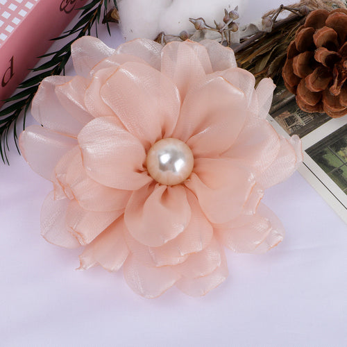 Pearl Center Layered Petal Fabric Flower - Pink 10cm