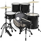 Gear4music BDK-1 Kit de Batería Compacta Completa para Principiantes - Batería Acústica de 5 Piezas, Platillos, Pedal de Bombo, Sillín y Baquetas - Negro