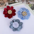Leaf Petal Fabric Flower with Rhinestone Center - White 3cm