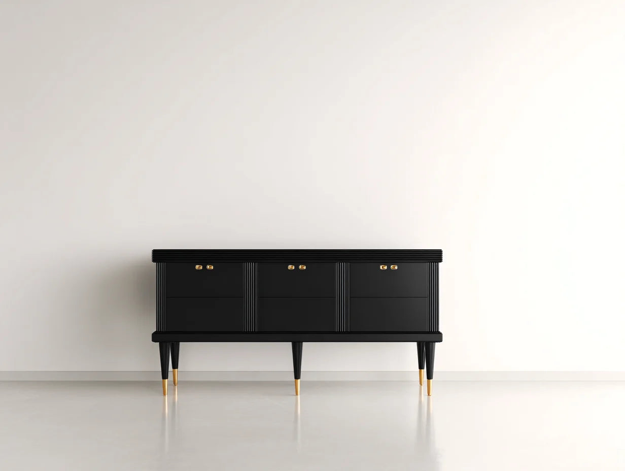 Mueble recibidor de madera 160x42x82 cm - negro y dorado - diseño moderno con puertas