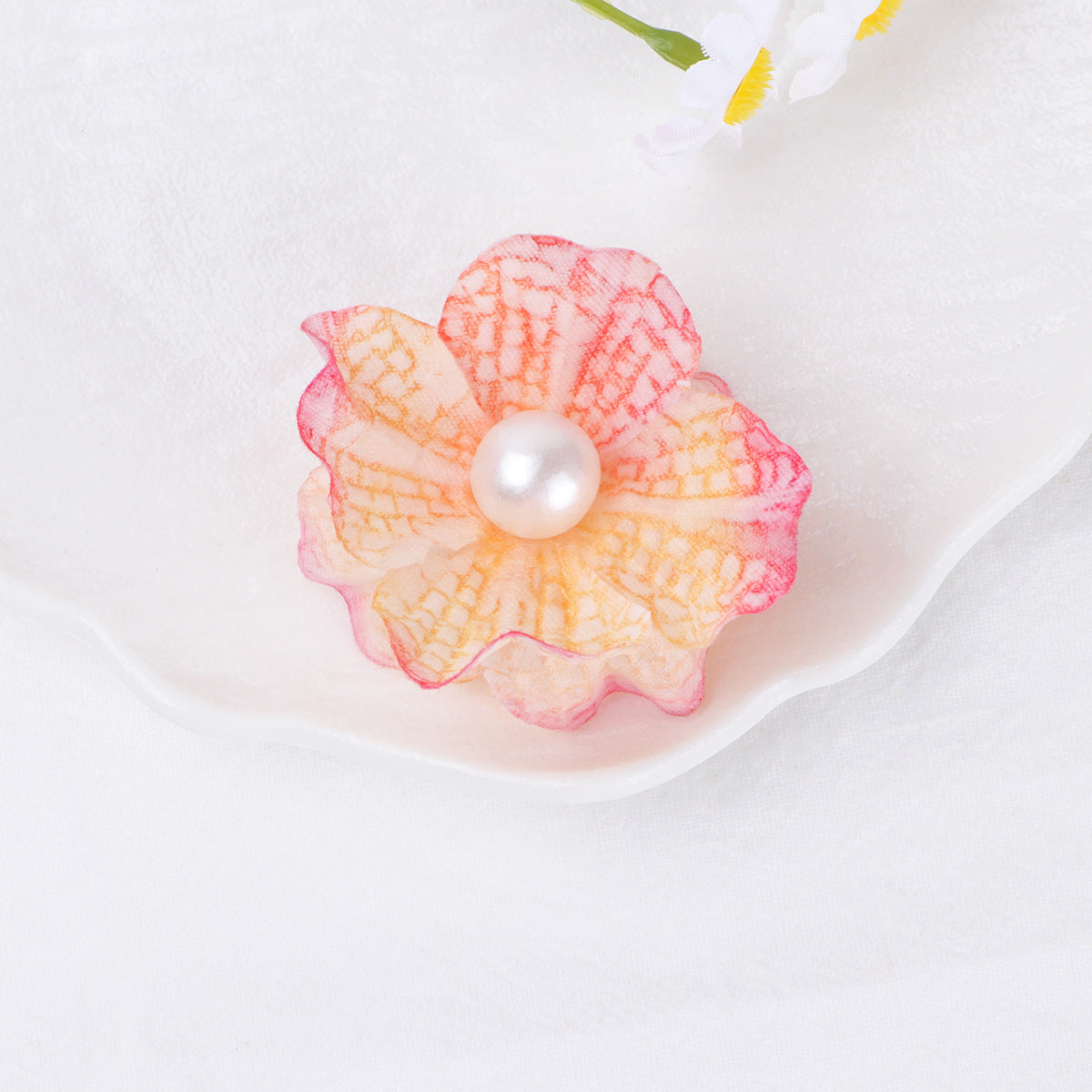 Ombre Petal Fabric Flower with Pearl Center - B Blue 5CM