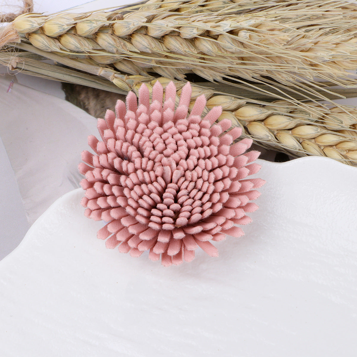Textured Spike Pom Fabric Flower Applique - Yellow 5CM