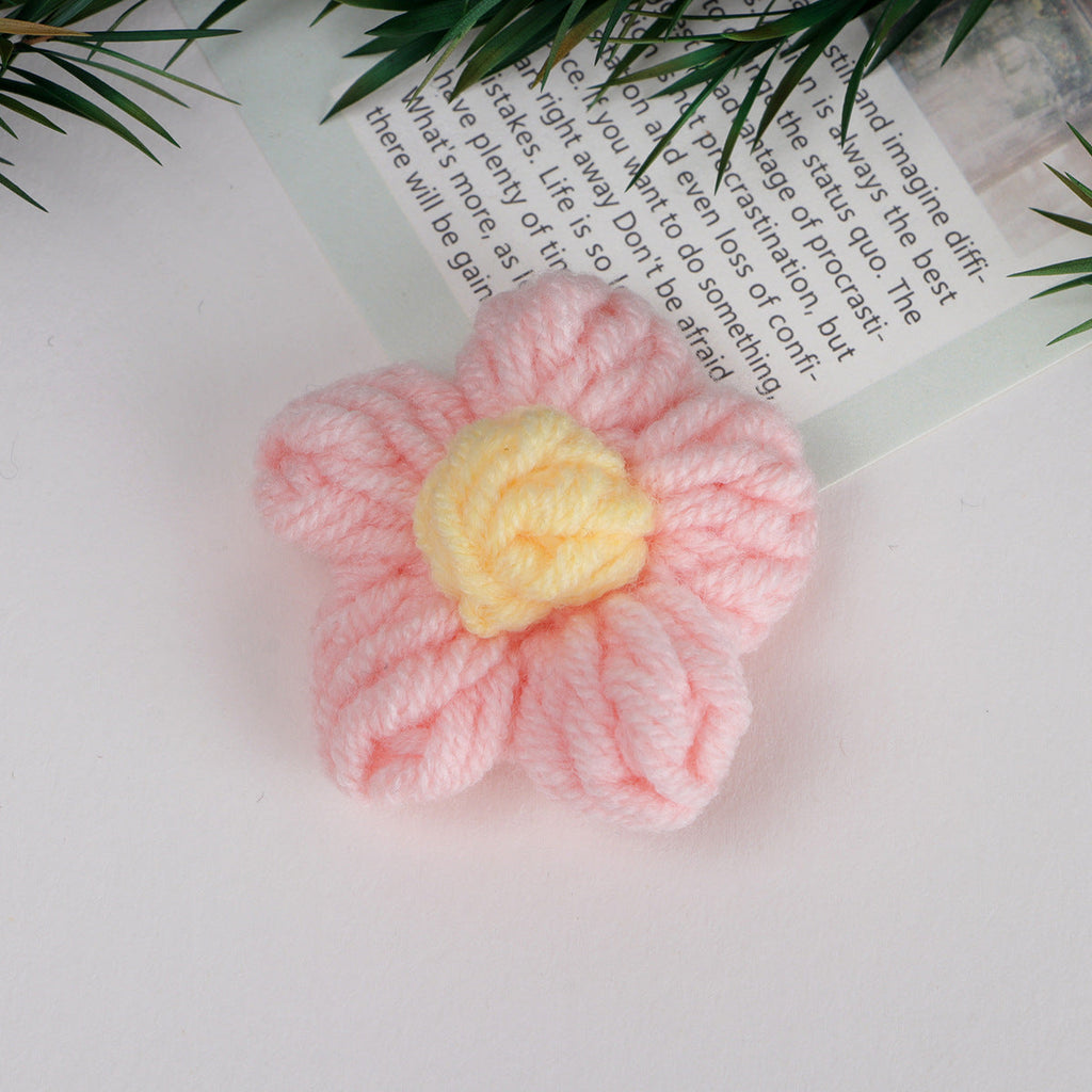Knit Daisy Fabric Flower with Center Accent - Red 4cm